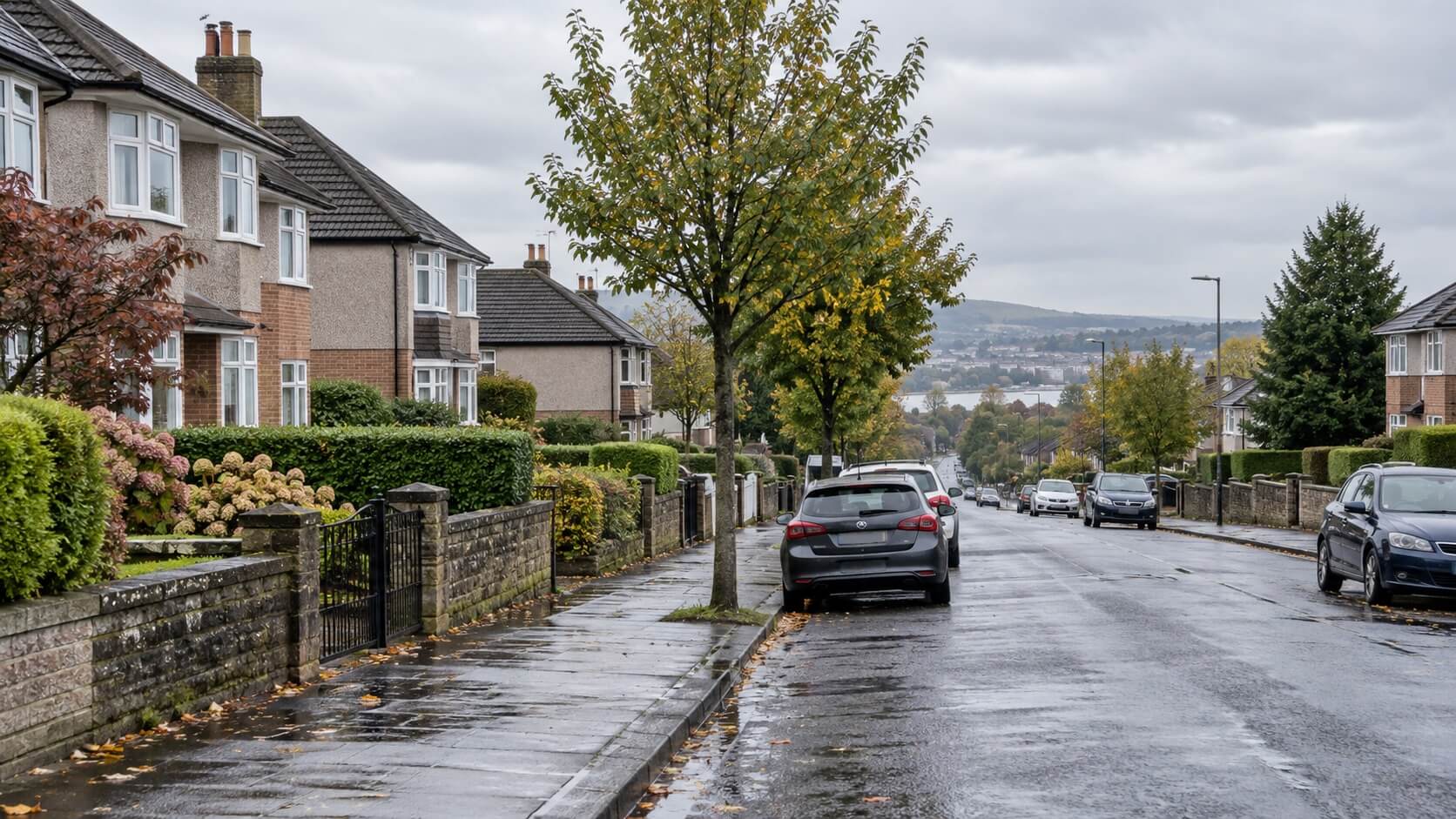 A street of houses in Clydebank, west of Glasgow